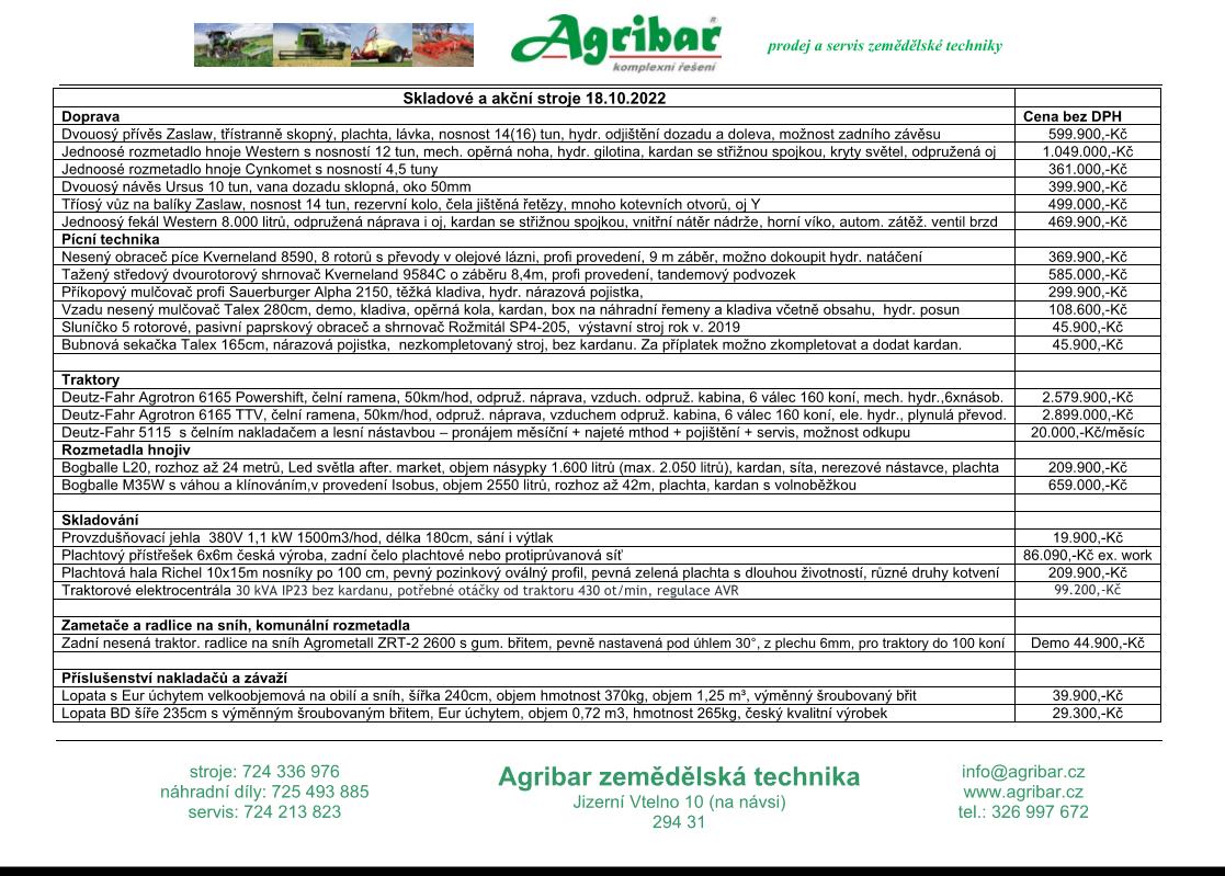 Skladové a akční stroje Agribar 18.10.2022